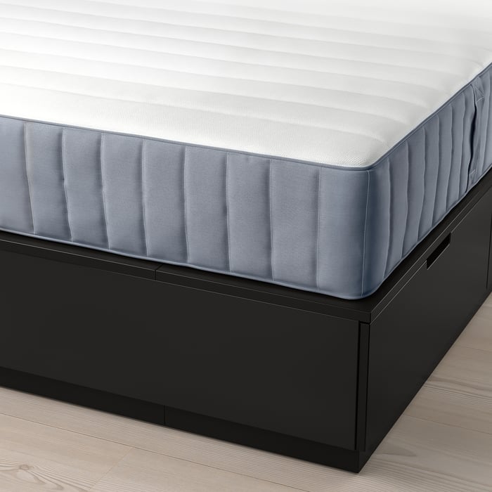 NORDLI bed frame with storage and mattress, anthracite/Valevåg firm