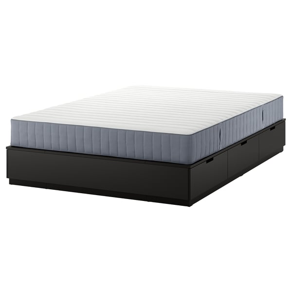 NORDLI grey bed frame with 6 drawers, modern design, soft-close feature.