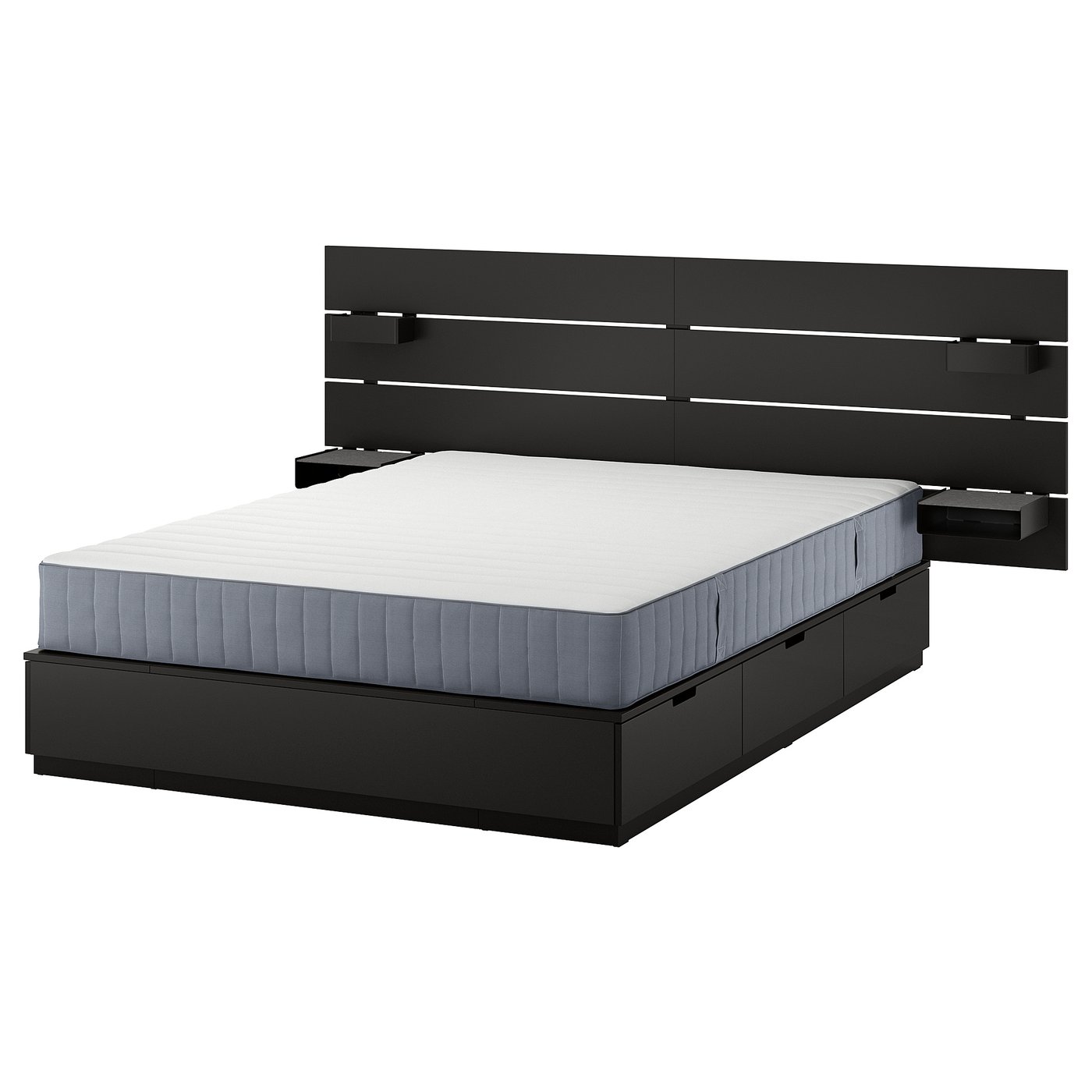 NORDLI bed frame with storage and mattress, with headboard anthracite