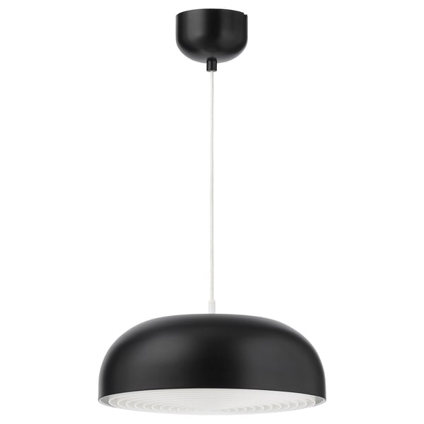 NYMÅNE: black dome pendant light with grid diffuser.