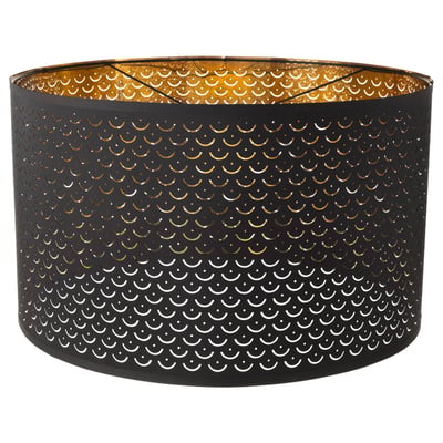 Black nyomo lamp shade, patterned, cylindrical.