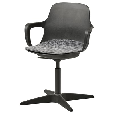 Black ODGER office chair with armrests, adjustable height, swivel, and modern design.