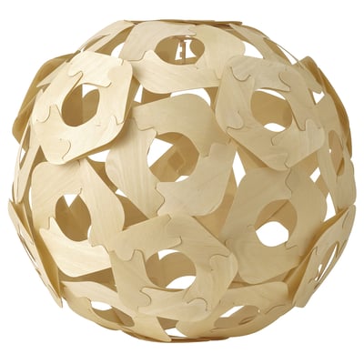 Colorful spherical lamp with intricate patterns. Wooden veneer material, unique and artistic design.