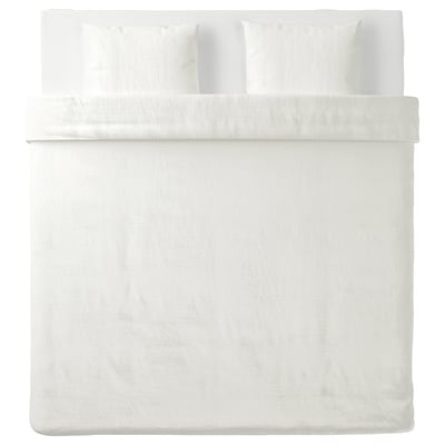 OFELIA VASS white cotton duvet cover set, textured dobby-weave, light, crisp, comfy, plastic closure, envelope pillowcases.