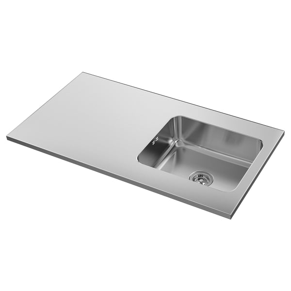 A stainless steel OLOFSJÖN kitchen sink with a rectangular design. The sink has a single large basin and a streamlined, polished finish.