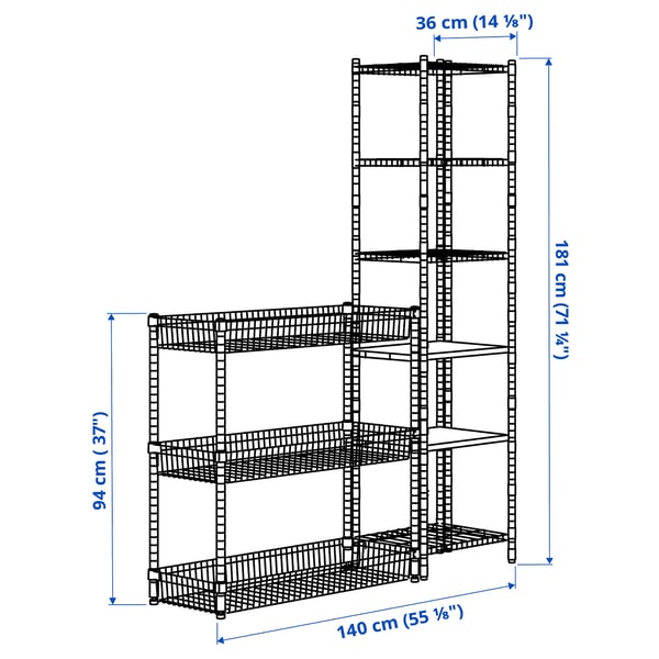 OMAR 2 shelf sections, with 2 covers for shelves, 140x36x94181 cm IKEA