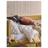ORMÄNGSFLY Duvet cover and pillowcase, yellow-beige/white, 140x200/60x70 cm