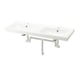 Option: Double white ceramic bathroom sinks. Modern, rectangular design with integrated drains and exposed plumbing.