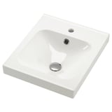 ORRSJÖN white ceramic sink, rectangular, sleek design, chrome drain, single faucet hole.