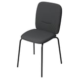 A black upholstered chair, PÅBODA, with a sleek design, thick seat, and high back for comfort. It has a metal frame and polyester fabric.