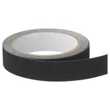 Black self-adhesive anti-slip tape roll for stair safety, made of polyethylene and quartz.