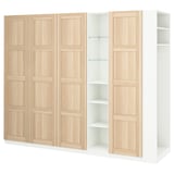 PAX / BERGSBO Wardrobe combination, white white stained oak effect/white, 255x60x201 cm