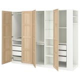 PAX / BERGSBO Wardrobe combination, white white stained oak effect/white, 255x60x201 cm