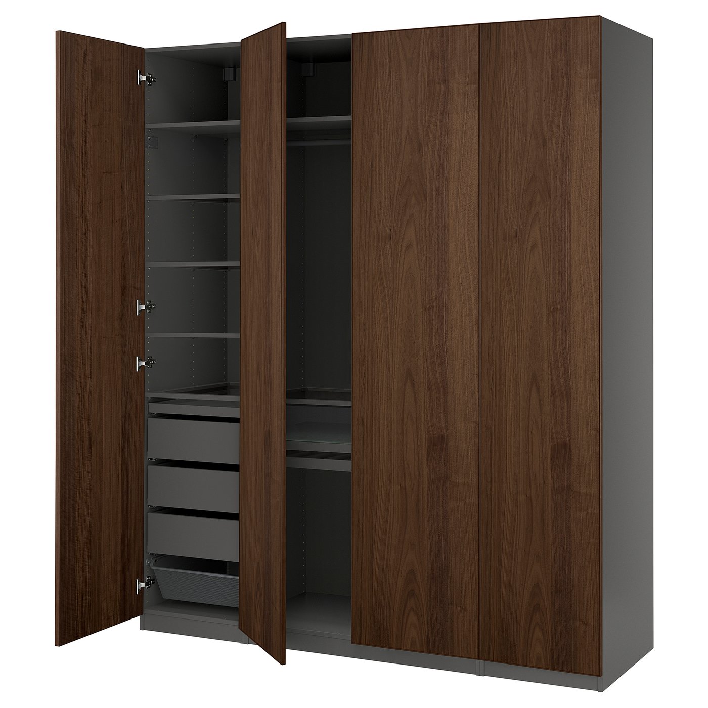 PAX / BJÖRNESKOGEN wardrobe combination, dark grey/walnut veneer