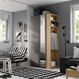 PAX / FORSAND/ÅHEIM Wardrobe combination, dark grey dark grey/mirror glass oak effect, 95x60x201 cm