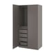 Option: A gray PAX wardrobe with one door open, revealing shelves and drawers.