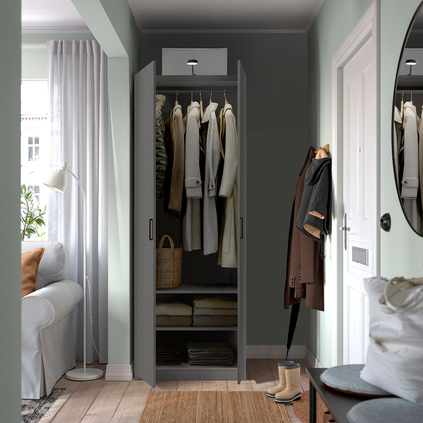 PAX / FORSAND wardrobe combination, dark grey/dark grey, 75x60x201