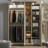 PAX / FORSAND Wardrobe combination, grey-beige grey-beige/oak effect, 185x60x236 cm