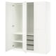 White PAX wardrobe with open door, shelves, and mesh basket.