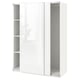 An ikea PAX wardrobe in white with sliding doors. Its minimalist and modern, featuring a sleek design with space-saving sliding doors.
