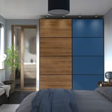 PAX / MEHAMN/AULI Wardrobe with sliding doors, dark grey black/double sided walnut, 200x66x236 cm