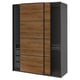 PAX / MEHAMN Wardrobe with sliding doors, dark grey black/double sided walnut, 150x66x201 cm