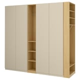 PAX / REINSVOLL Wardrobe combination, grey-beige grey-beige/oak effect, 255x60x236 cm