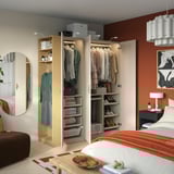 PAX / REINSVOLL Wardrobe combination, grey-beige grey-beige/oak effect, 170x60x201 cm