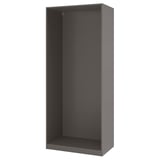 Gray wardrobe frame, no doors, adjustable interior.