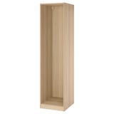 An empty PAX wardrobe frame, light oak color, made of fiberboard and particleboard, with a rectangular shape and minimal design.
