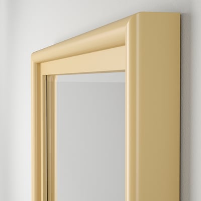 PINGSTSYREN frame mirror in natural pinewood; simple, rectangular design.