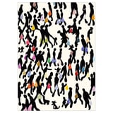 PJÄTTERYD wall art: black silhouettes carrying colorful bags on white canvas.
