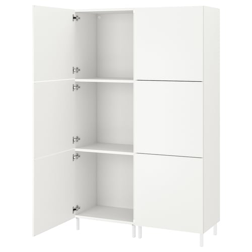 PLATSA wardrobe with open doors, empty shelves, adjustable storage.