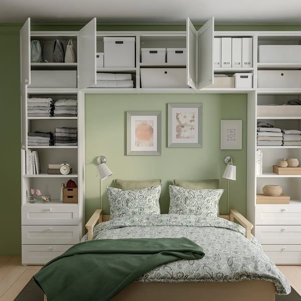 PLATSA Wardrobe with 7 doors+6 drawers, white/Sannidal white, 300x42x241 cm