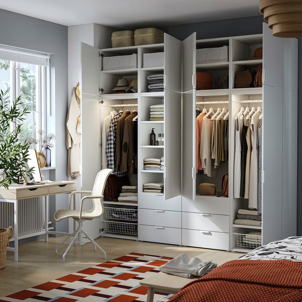 PLATSA Wardrobe with 8 doors and 6 drawers, white/FONNES white, 240x57x241 cm