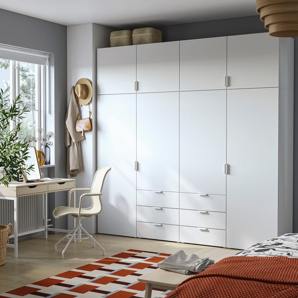 PLATSA Wardrobe with 8 doors and 6 drawers, white/FONNES white, 240x57x241 cm