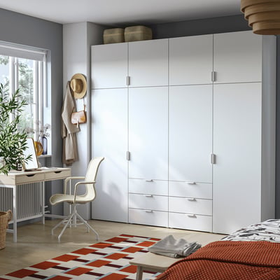 PLATSA Wardrobe with 8 doors and 6 drawers, white/FONNES white, 240x57x241 cm