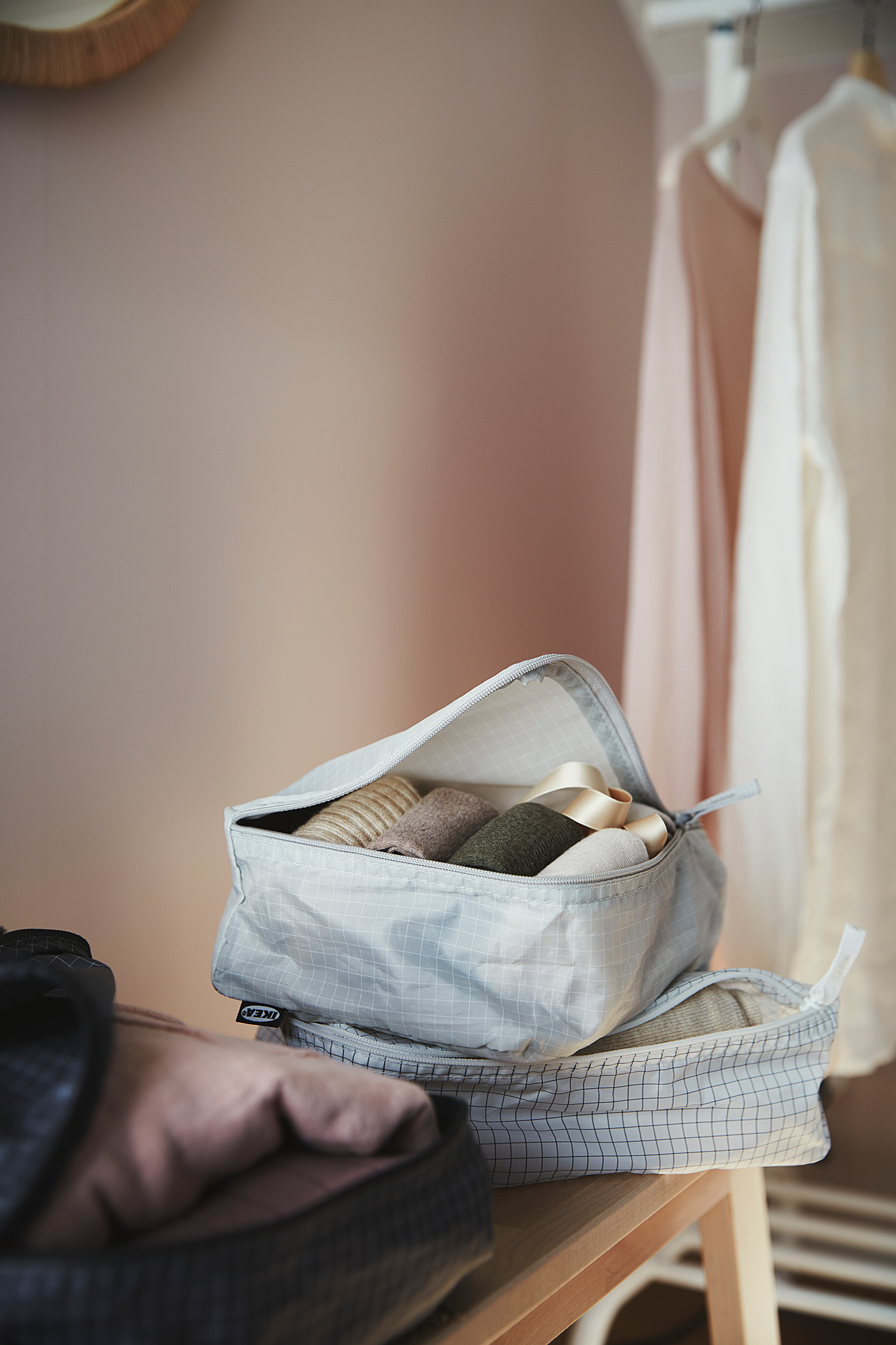 grey check bag