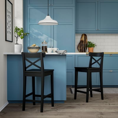 ROSENTORP Bar stool with backrest, counter height/black, 63 cm