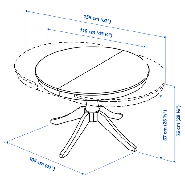 ROSENTORP Extendable table, white, 110/155 cm