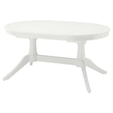 White extendable oval dining table with sturdy legs, combining functionality and elegance.