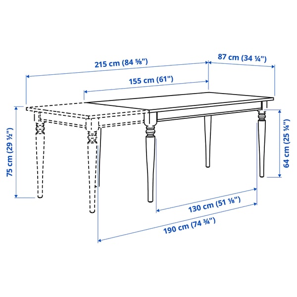 ROSENTORP Extendable table, white, 155/215x87 cm
