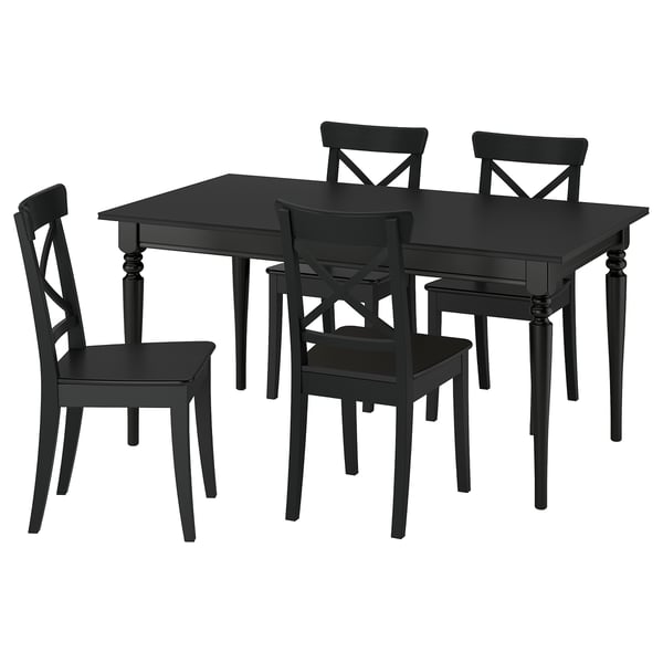 ROSENTORP / ROSENTORP Table and 4 chairs, black/black, 155/215x87 cm