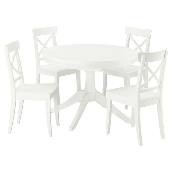 ROSENTORP / ROSENTORP Table and 4 chairs, white/white, 110/155 cm