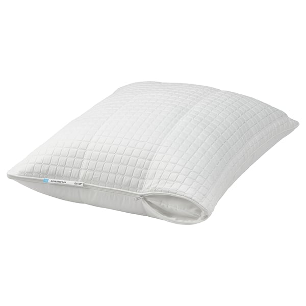 A ROSENVIAL pillow protector, white, rectangular with a quilted diamond pattern, and a zipper on the side, made from recycled materials.