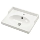 RUTSJÖN white ceramic sink, oval bowl, raised backsplash, chrome drain.