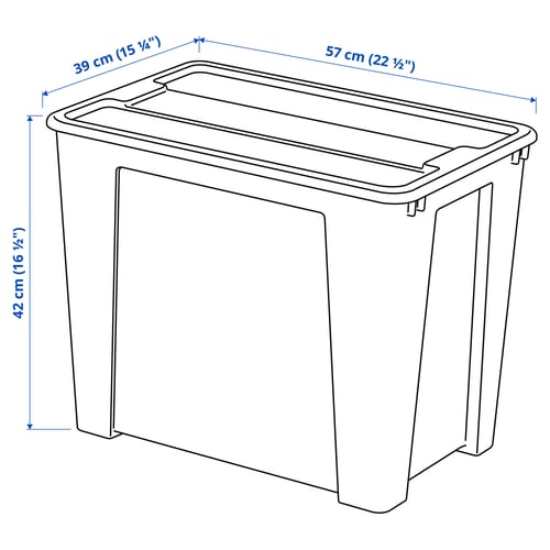 SAMLA Box with lid, transparent/light grey, 57x39x42 cm/65 l