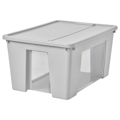 SAMLA Box with lid, transparent/light grey, 57x39x28 cm/45 l