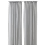 Light grey, sheer curtains with white check patterns, recycled polyester, rectangular.