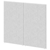 Two light grey, rectangular room dividers with textured surfaces, standing upright and attached together.